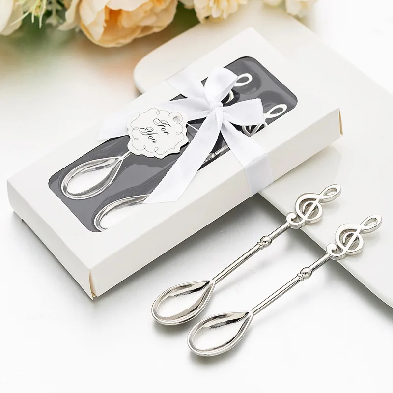 

60pcs=30sets Silver Wedding reception gift of Music Love Note Coffee Spoon Favors in Elegant white gift box For bridal favor