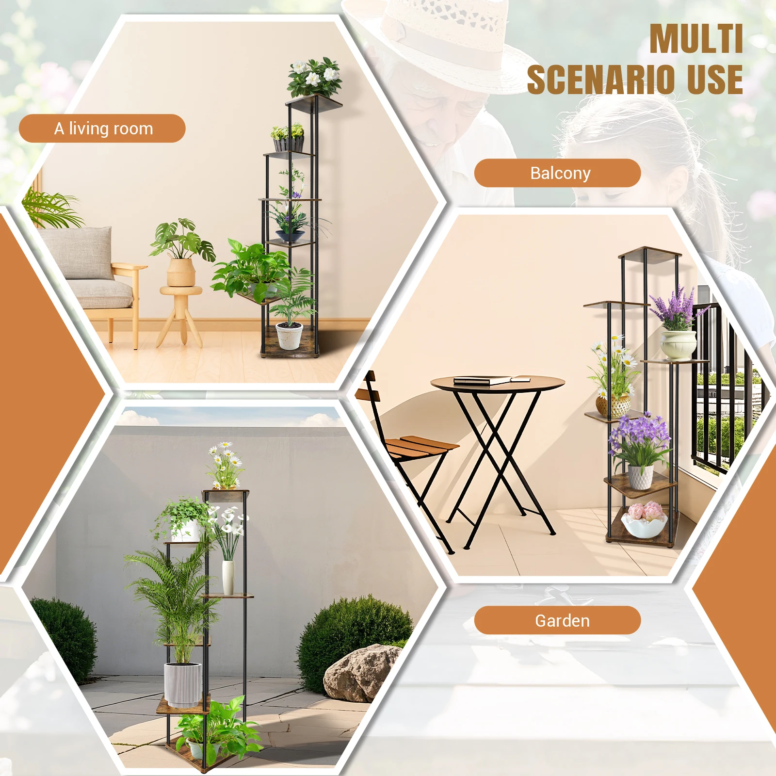 4/5/6-Tier Plant Stand Wooden Shelves, Metal Corner Flower Shelf Rack, Multi-Level Plant Pot Stand for Garden Wedding Decoration: 3 - 5 Days Free Delivery Only UK