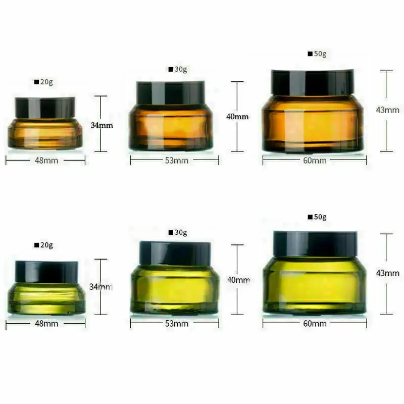 5Pack 15g 30g 50g Round Amber Glass Cosmetic Jars with Inner Liners and Black Lids Travel Jar Refillable Containers Makeup Cream 3