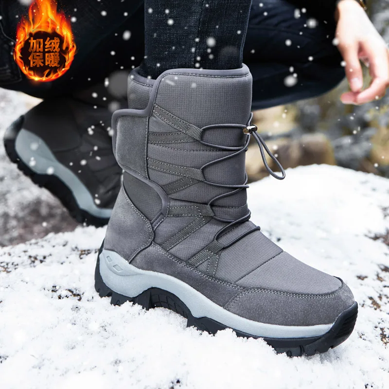 Snow Boots Men Waterproof Mens Winter Boots With Fur Winter Shoes Nonslip Men Platform Thick Plush Warm Botas