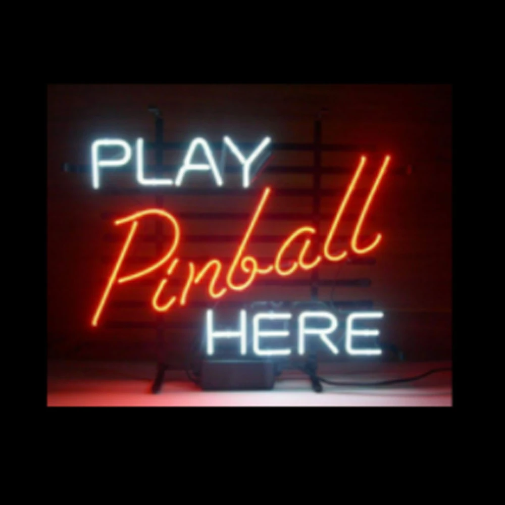 Play Pinball Here Neon Sign Handmade Real Glass Tube Sport Bar Store Game Room Advertise Decoration Display Light 17"X 14"