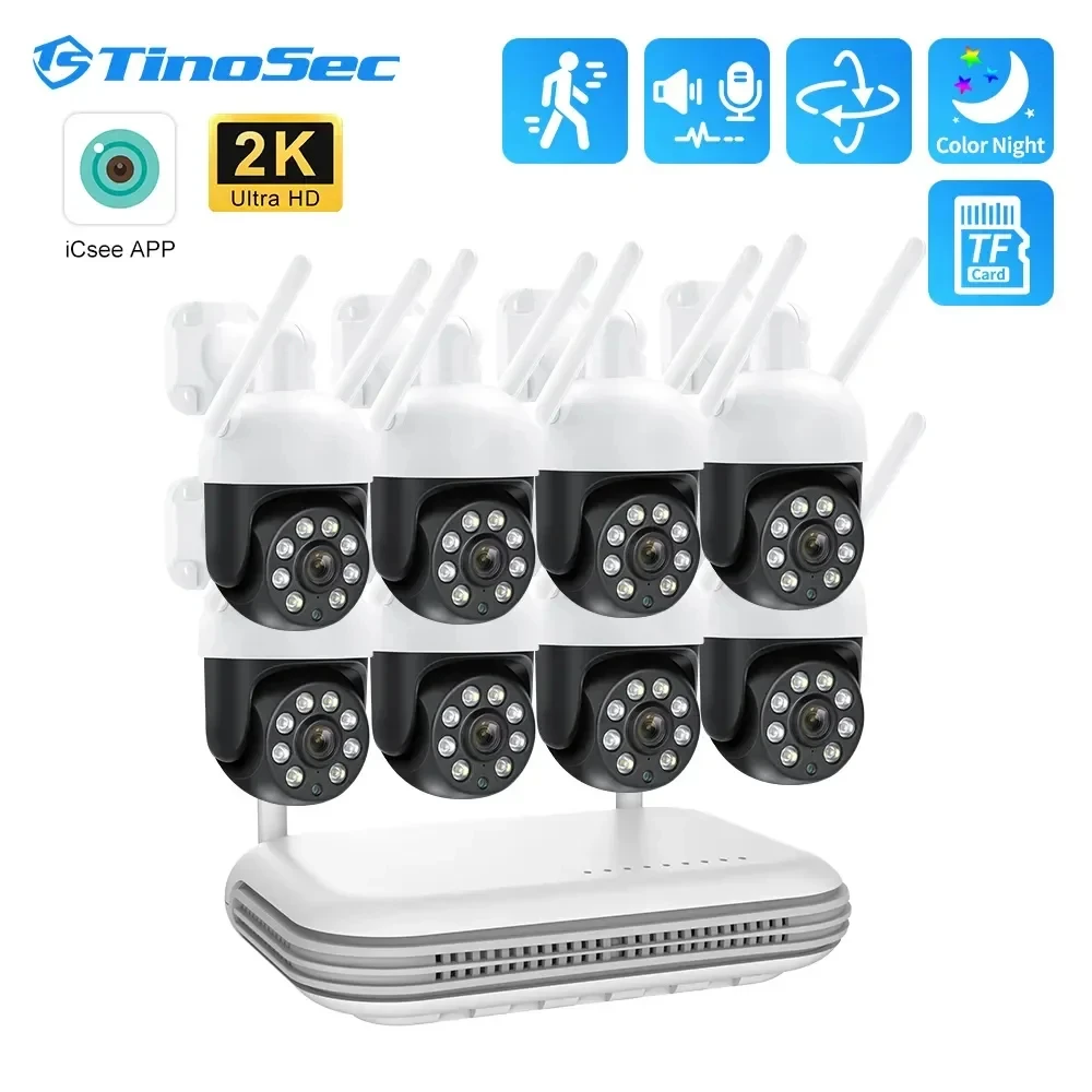 TinoSec PTZ 4MP WIFI Video Surveillance Kit Two Way Audio IP Cam NVR Kit Wireless Security Camera System