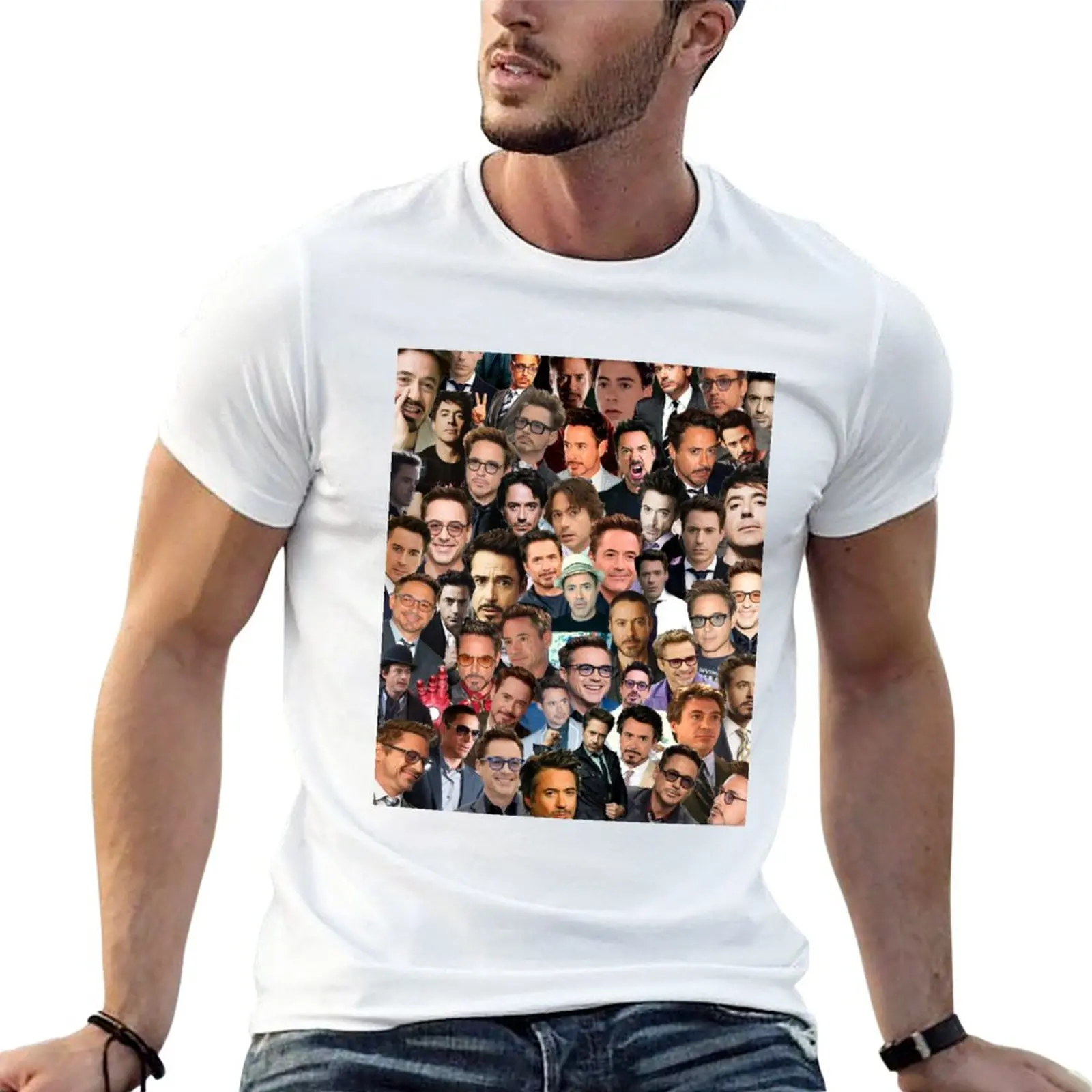 

New robert downey jr. collage T-Shirt tops plus size t shirts custom t shirt Blouse plain black t shirts men