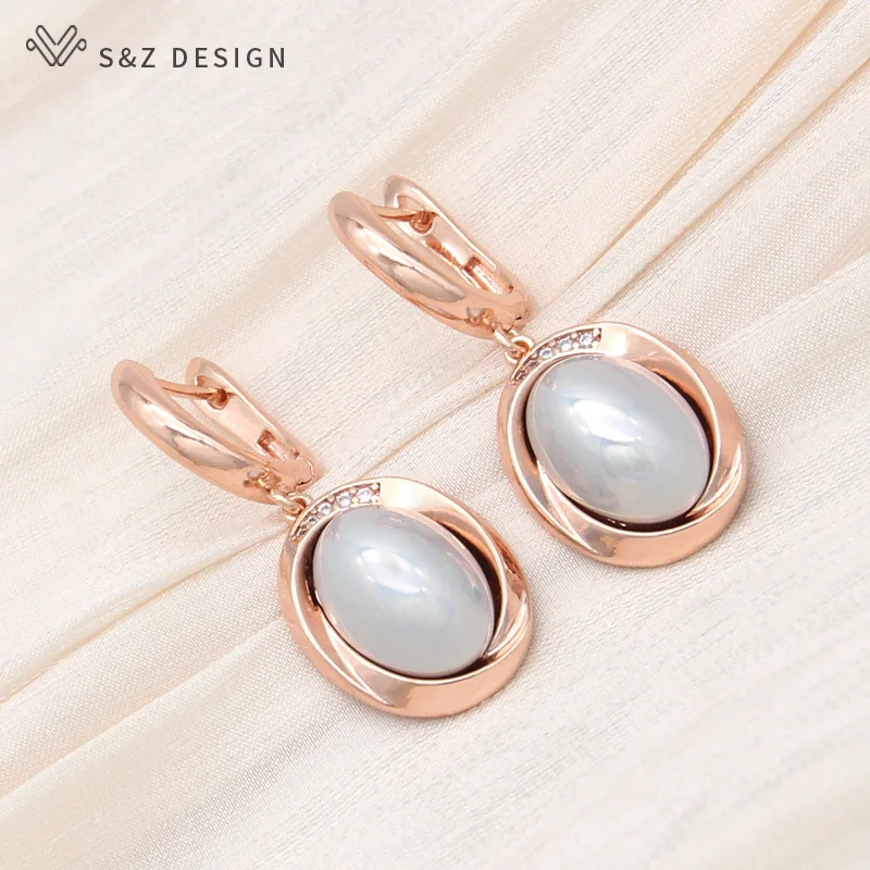 S&Z DESIGN New Elegant Egg Shape Simulated-pearl Dangle Earrings For Women Wedding Jewelry Fashion Cubic Zirconia Eardrop