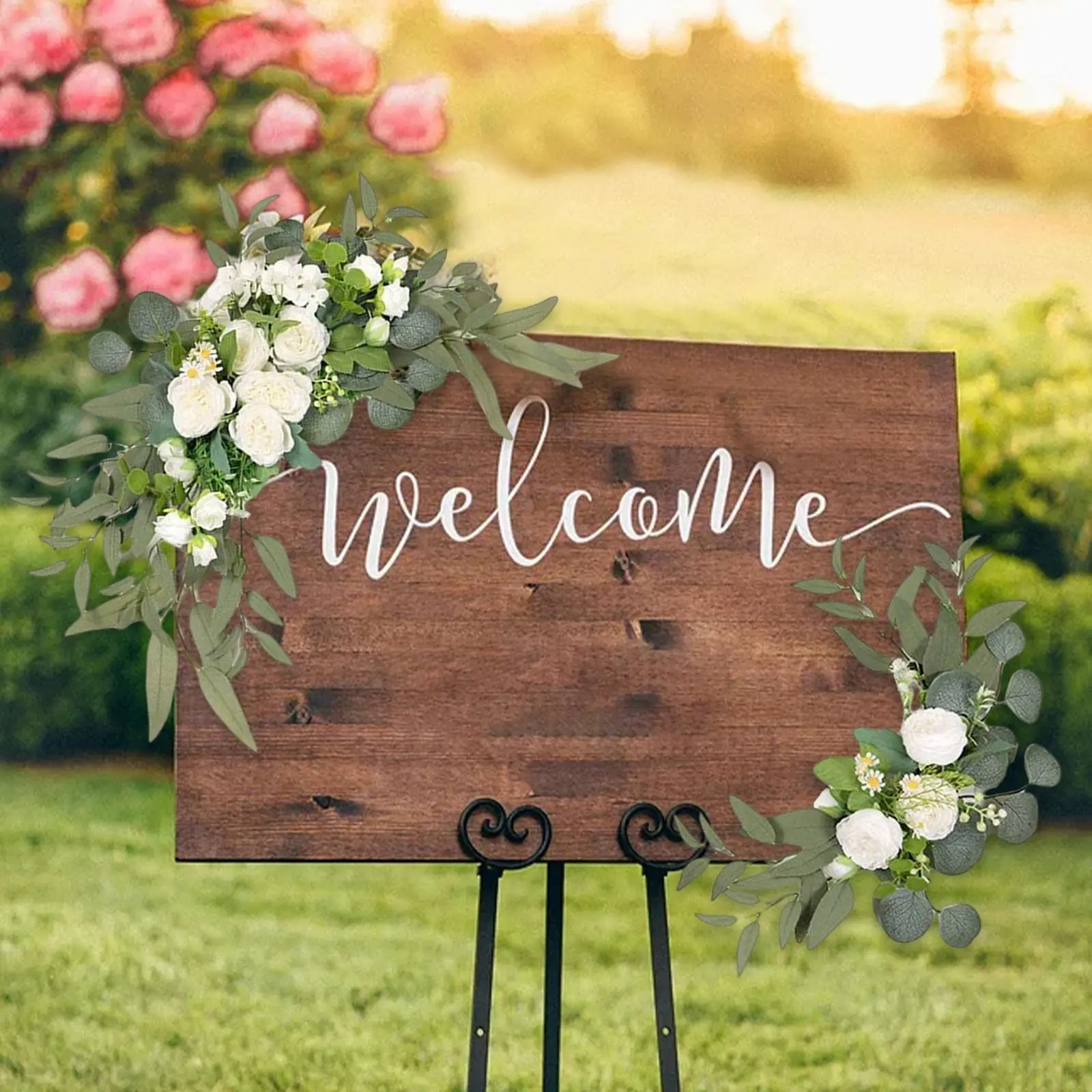 Wedding arch set party arch set 2 Pcs Artificial Wedding Arch Flowers Kit Wedding Flowers Garlands Silk Peony Flower Swag Welcome Sign Floral for Ceremony Party