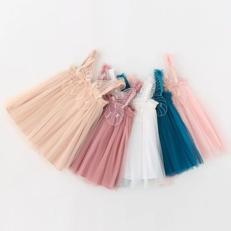 Summer Girl Kawaii Angel Wing Fairy Puffy Dress Toddler Kid New Mesh Sling Princess Dress for Girls Birthday Party Dresses MTK02