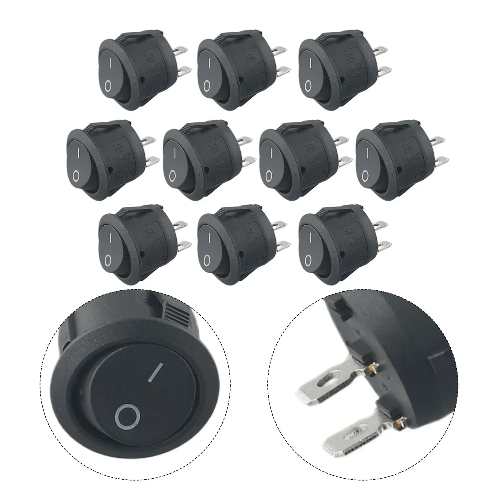 10Pcs 16mm Diameter Small Round Black 2 Pin 6A/125V ON-OFF-ON Rocker Switch Snap-in Rocker Toggle Switch Tool Black