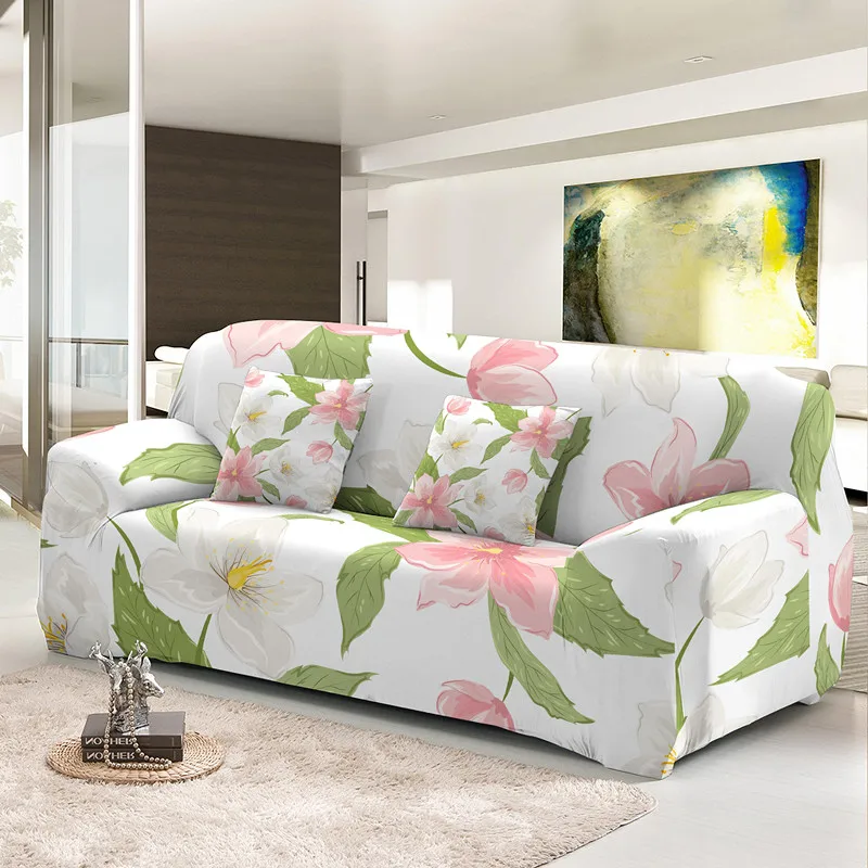 Magnolia Flowers Print Sofa Cover 1/2/3/4 Seater Stretch Slipcover For Living Room Washable Elastic Corner Couch Covers 4