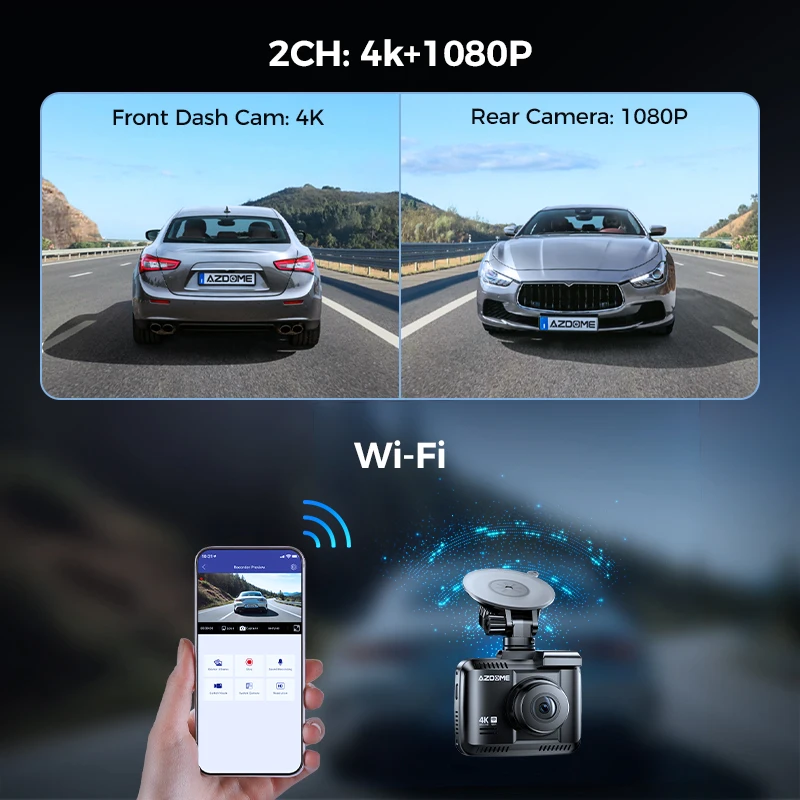 AZDOME GS63H  4K UHD  ķ, 1080P ĸ ī޶  BT GPS,   ȳ, ߰ ð, 24 ð  , 5.8GHz