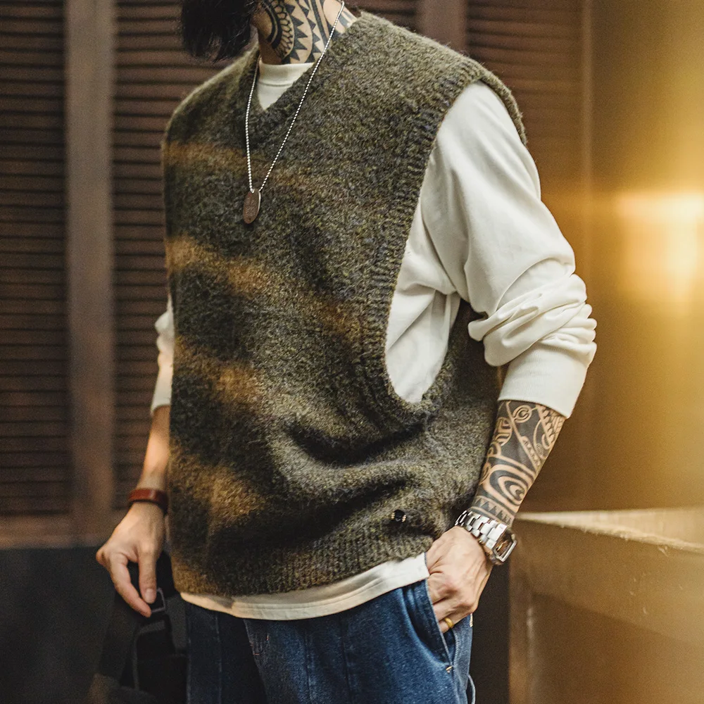 Maden Retro Knitted V-neck Men Sweater Vest For Fall Winter men sweater vests mens knitted vest