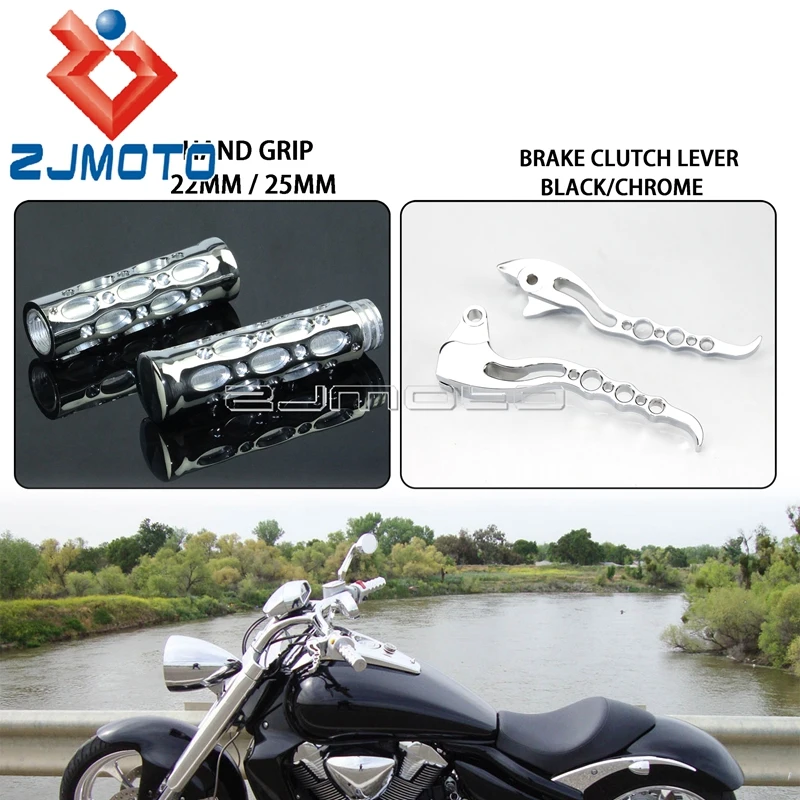 

2x Chrome Aluminum Motorcycle Brake Clutch Lever 22mm 25mm Handlebar Grip For Suzuki Boulevard M109R 2006-2019 1" Throttle Grips