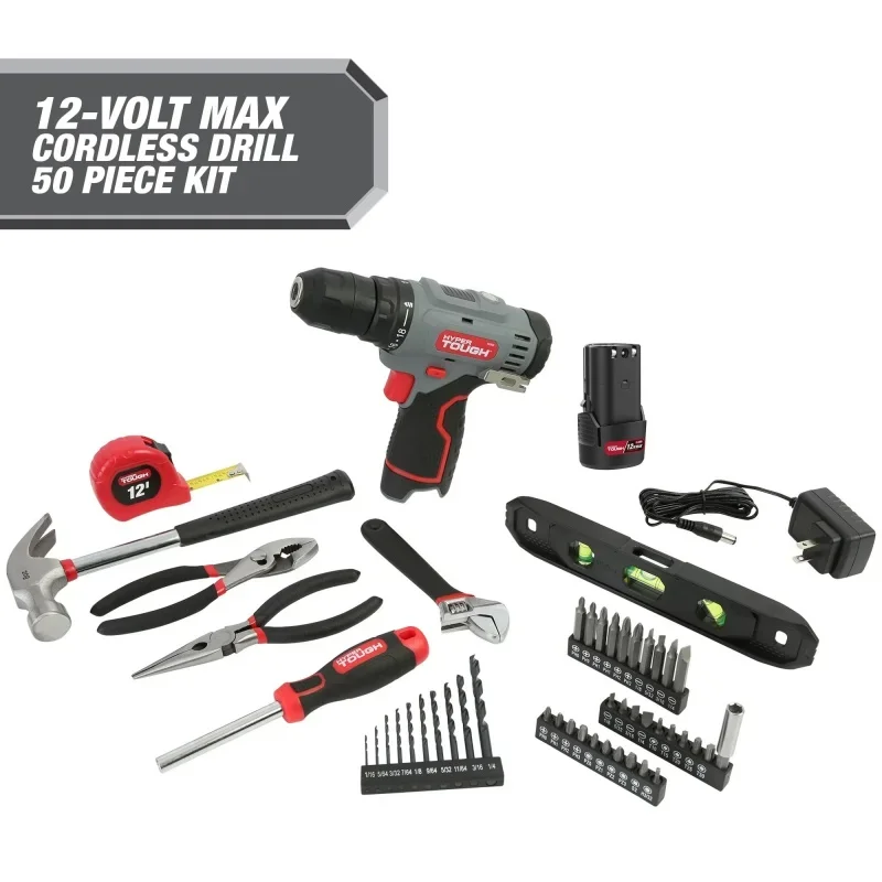 

Hyper Tough 12V Max* Lithium-Ion Cordless 3/8-Inch Drill Driver 50-Piece Project Kit and 1.5Ah Battery, Gifts For Mom and Dad, M