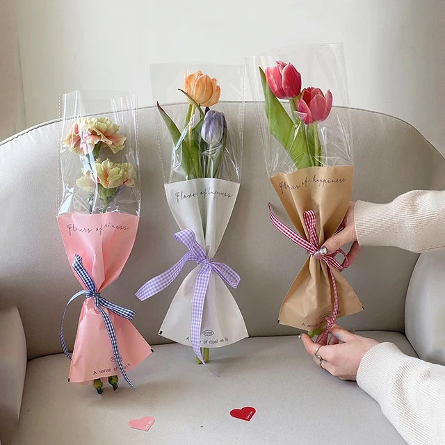 Plastic Wrapping Paper Flowers  Wrapping Paper Single Rose - 50pcs/pack  Wrapping Bag - Aliexpress