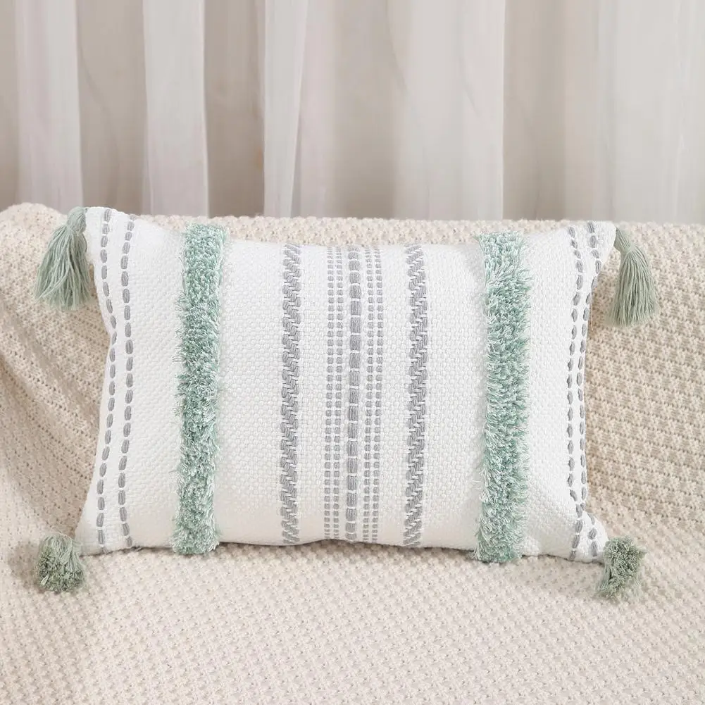 

Thick Cotton Linen Pillowcase Boho Farmhouse Decor Tufted Throw Pillow Case with Tassels Cotton Linen Sofa Bedroom for Modern