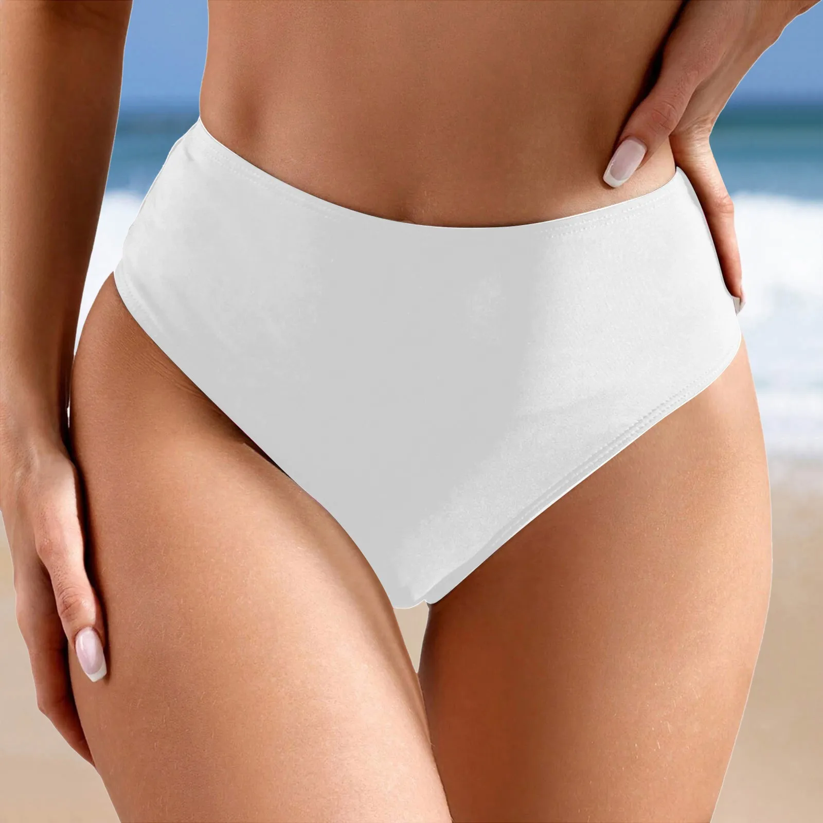 New High Waist Bikini Bottoms Women Quick-Dry Swim Briefs Summer Vacation Beach Shorts Solid Color Swimming Trunks Biquini