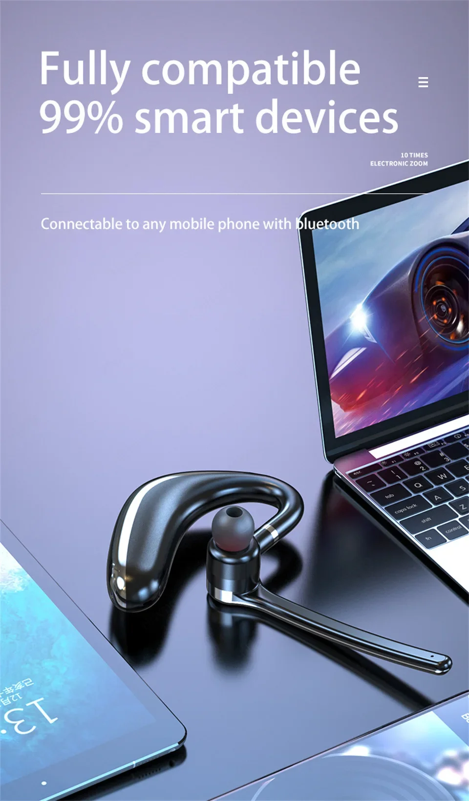 Wireless Headphones Single Ear Bluetooth Earphone With Microphon Noise Cancelling Talking Headset Busines Auriculares Driving