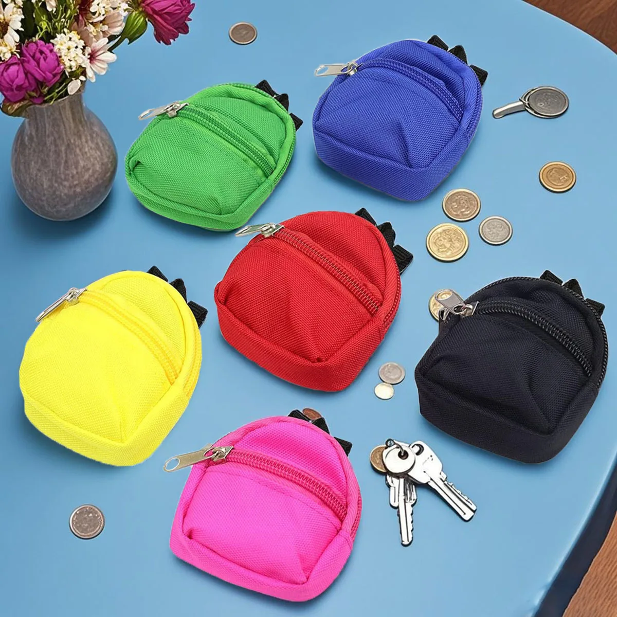 Kleine Münzbörse mit Doppelschulter-Reißverschluss, Schlüsseltasche, Mini-Rucksack-Anhänger, Spielzeug-Deko-Tasche, 1 Stück – Detail 6