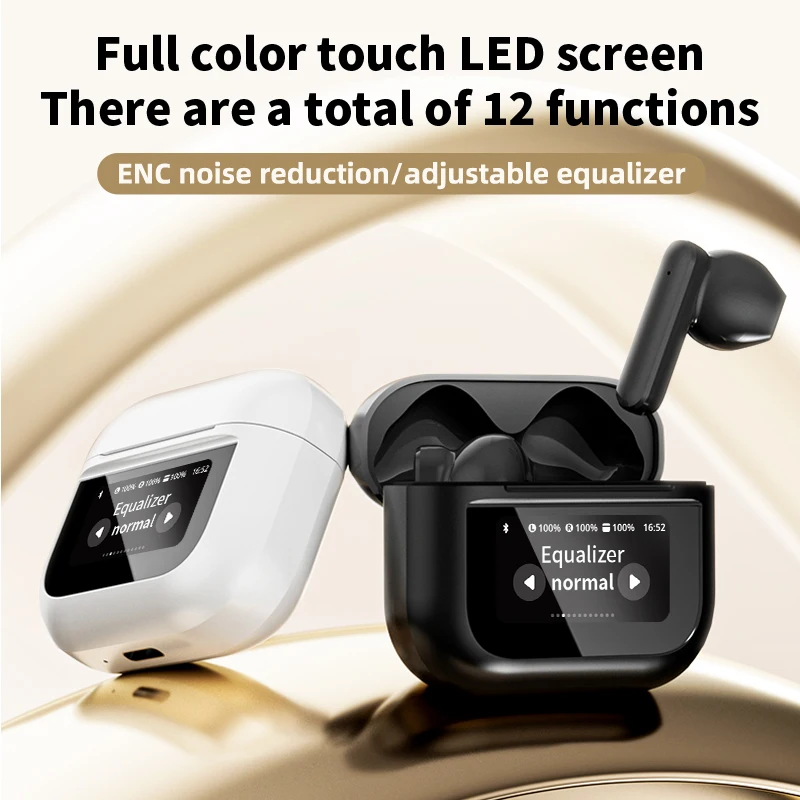 

Y28 Wireless Bluetooth Earphones LED Color Touch Screen Display TWS Earbuds ENC Call Noise Reduction Game No Delay Headphones