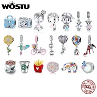 WOSTU 925 Sterling Silver Women Boy Girls Pet Camera Bee Charm Coffee Ladybug Beads Fit DIY Original Bracelet Pendants Jewelry 1
