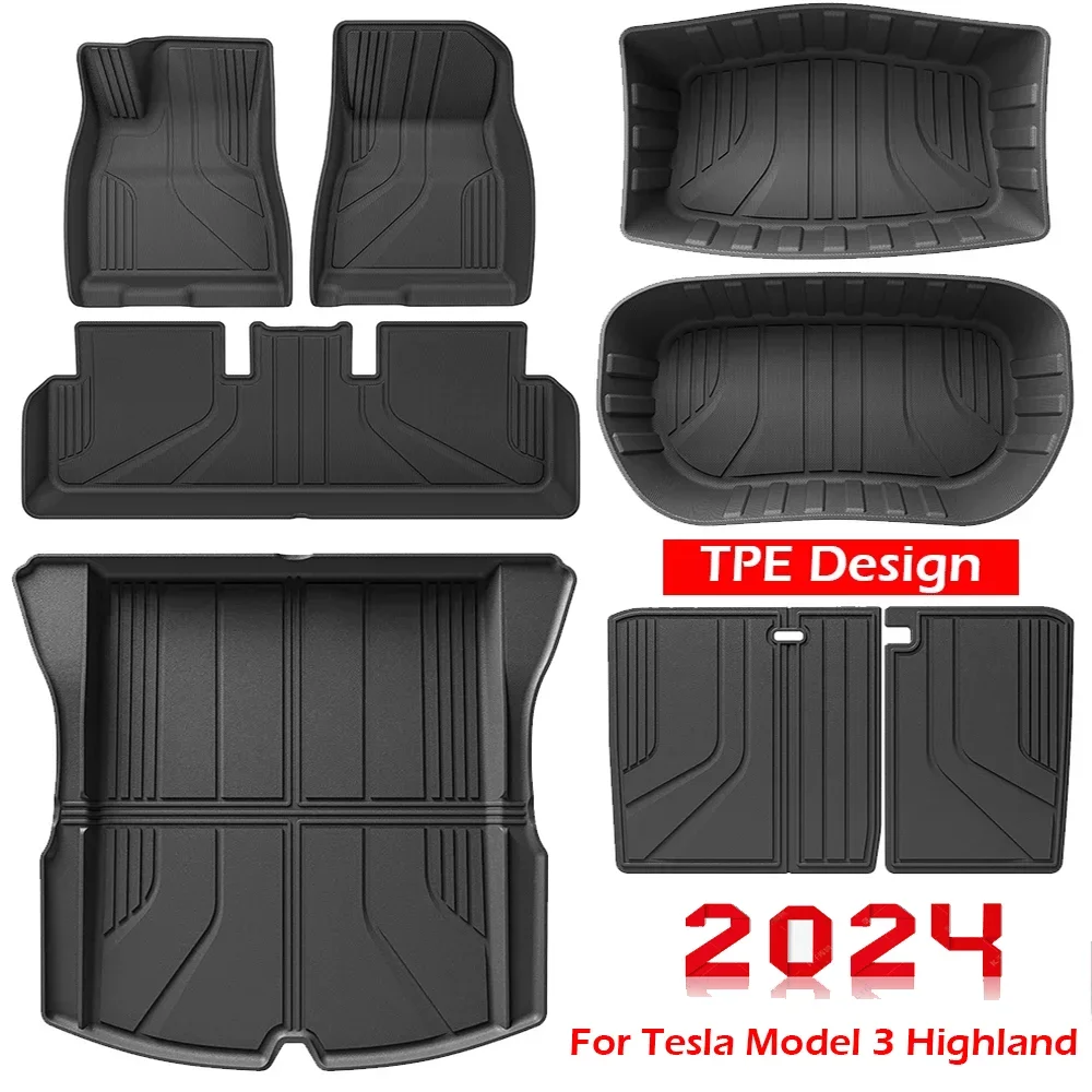 

All-Weather TPE Floor Mats Fit for Tesla Model 3 Highland 2024 New Generation Full Set Cargo Liner and Rear Seat Back Mats LHD