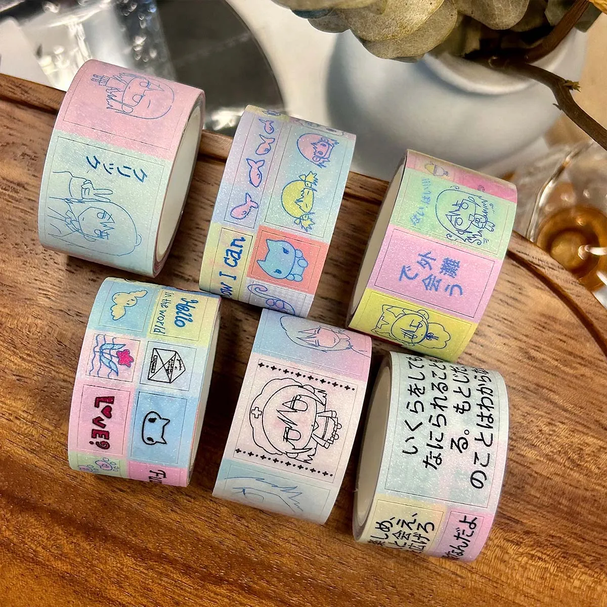 Washi Tape Kawaii Shiny PET Characters for Scrapbooking Masking Tape Arts Diy Crafts Journal Planner