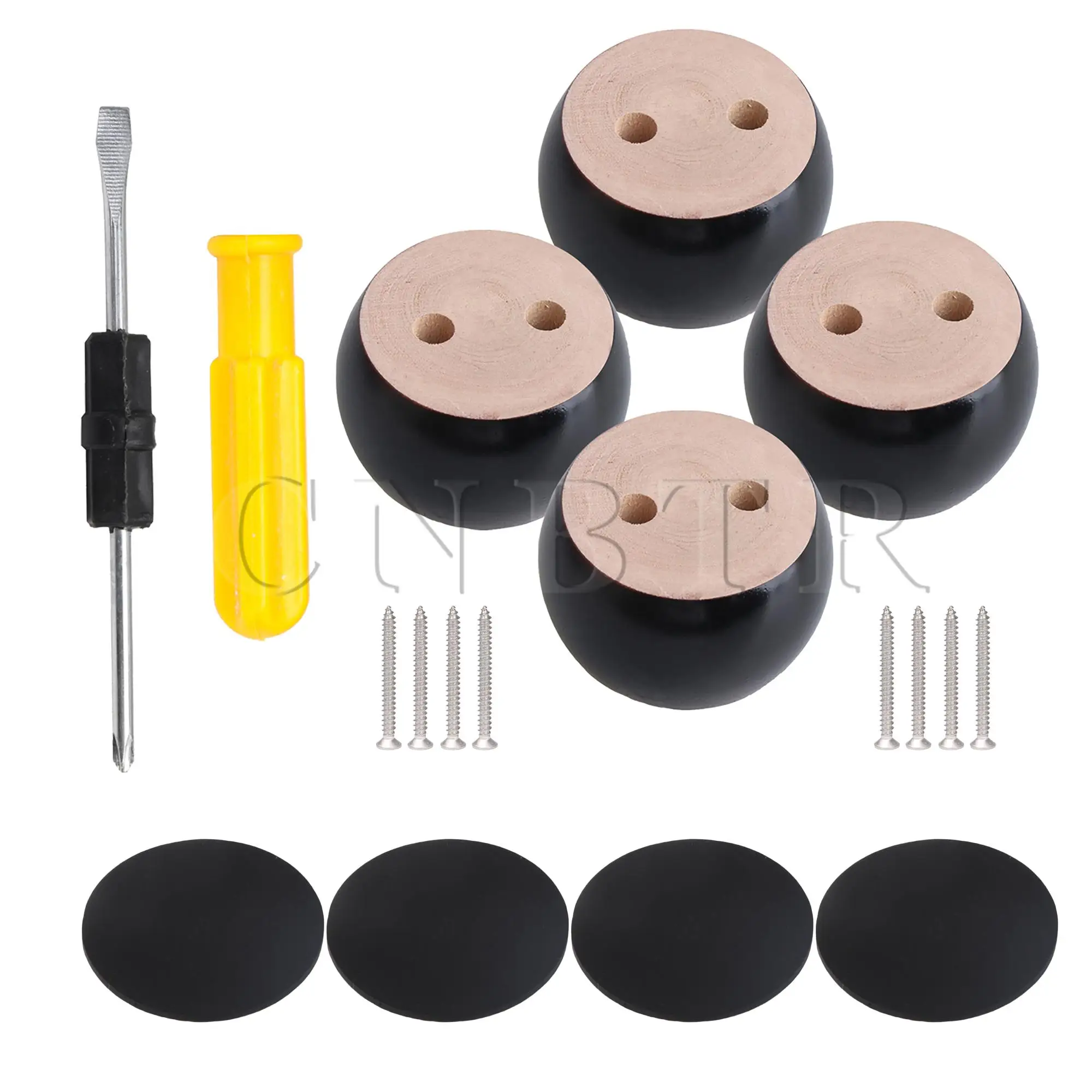 

CNBTR 4Pieces 2.64"x1.57" Eucalyptus Wood Round Bun Furniture Feet for Sofa Cabinet