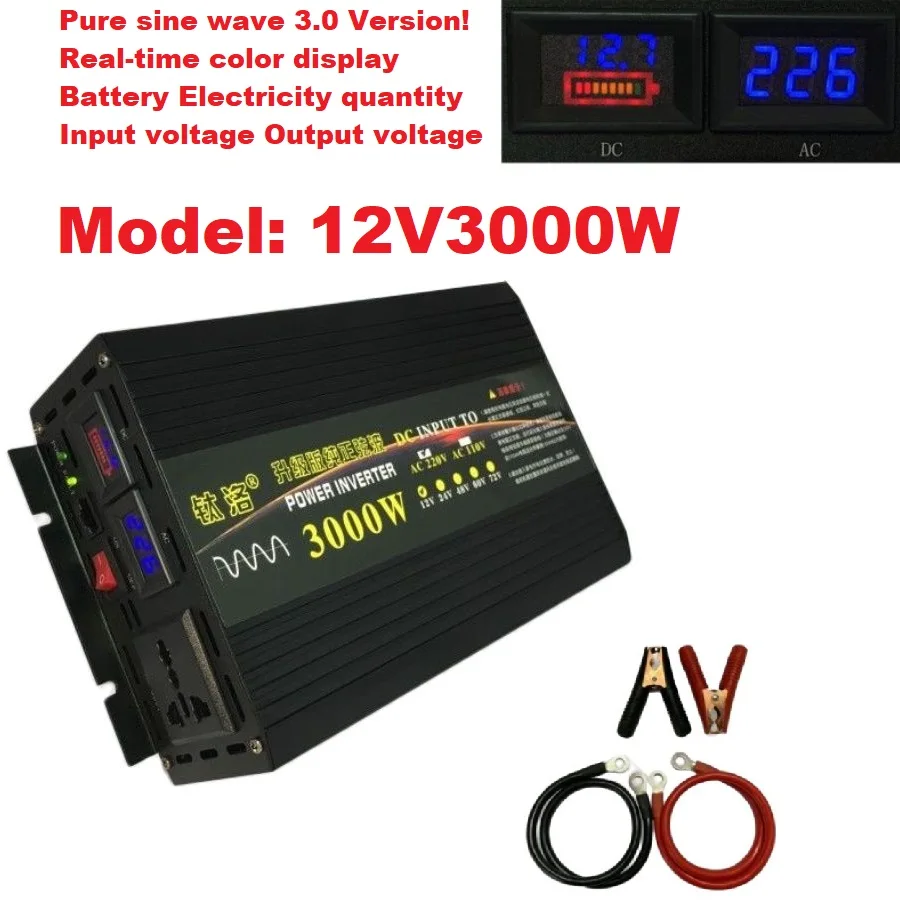 

3000W Pure Sine Wave Inverter Household Photovoltaic Booster for Automotive High Power 12V24V48V60V to 220V