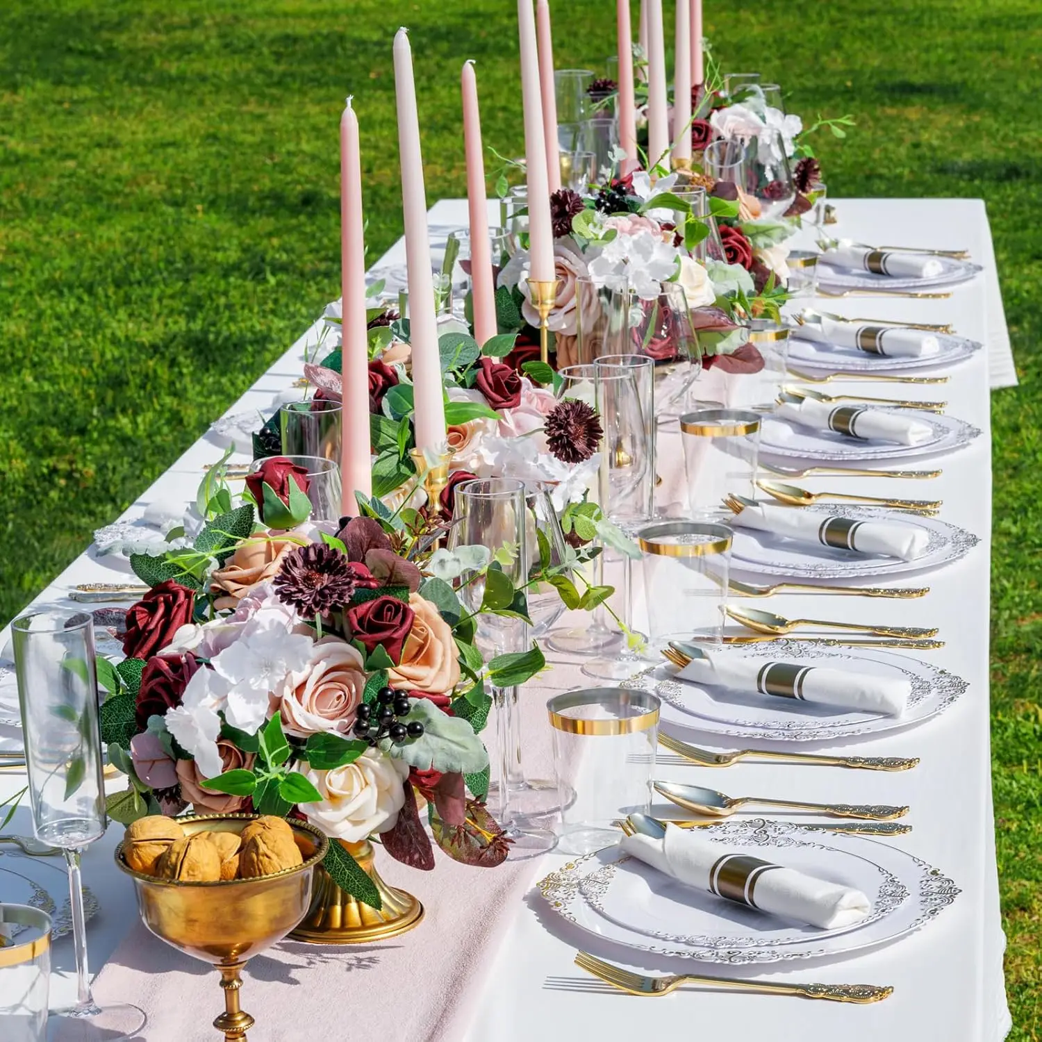 350PCS Gold Plastic Plates-Disposable Dinnerware Plates and Pre Rolled Napkins with Plastic Cutlery Party(Heavyweight)