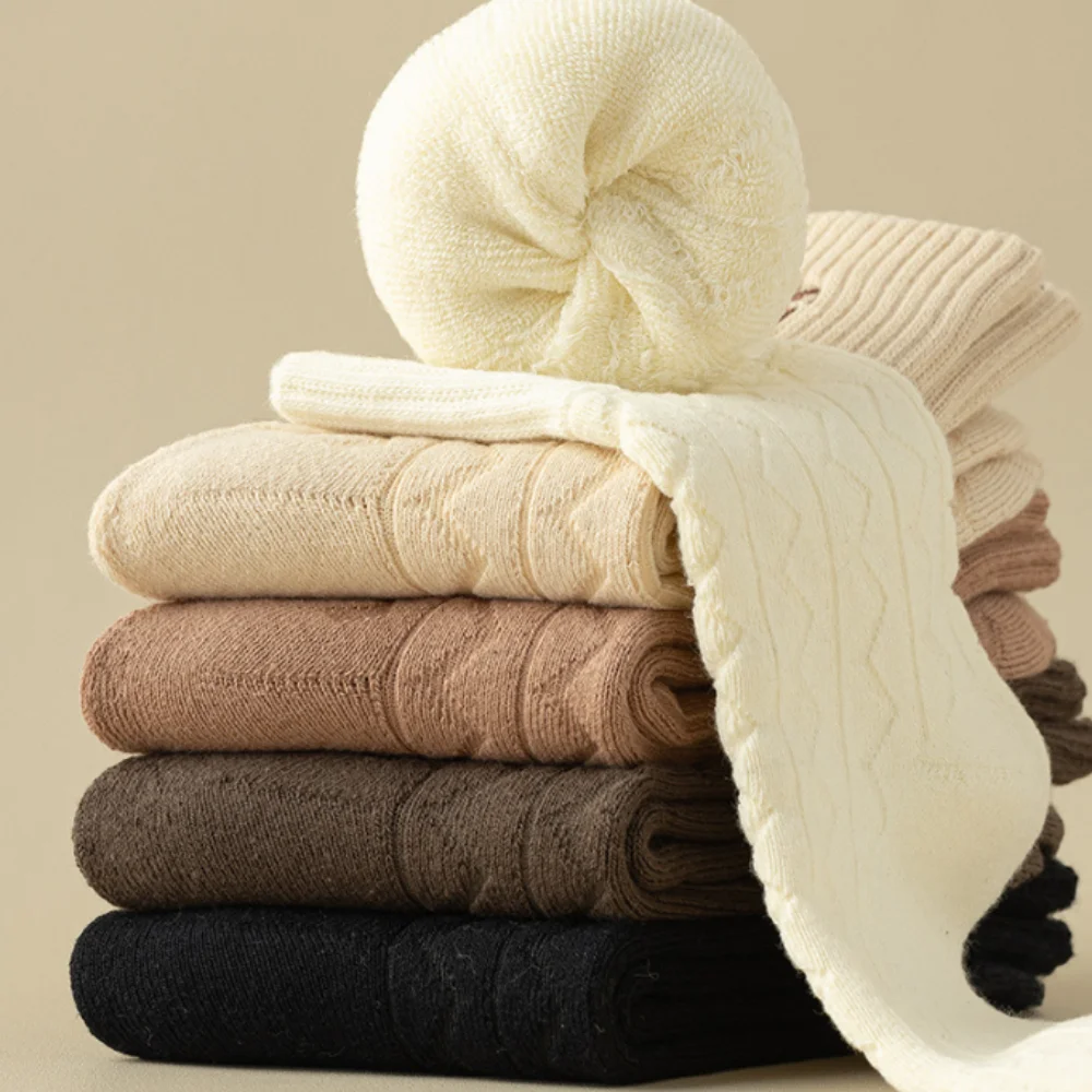 

Women Socks Thick New Winter Japanese Style Simple Warm Socks For Girl New Autumn Retro Solid Color Crew Casual Wool Socks Floor