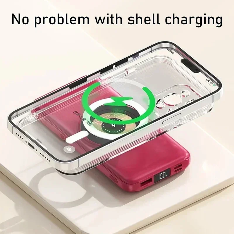 무선 보조배터리, 200000mAh, 빠른 자기 흡입, 휴대용, 내장 케이블, 3 인 1 내구성 모바일 전원 공급 장치