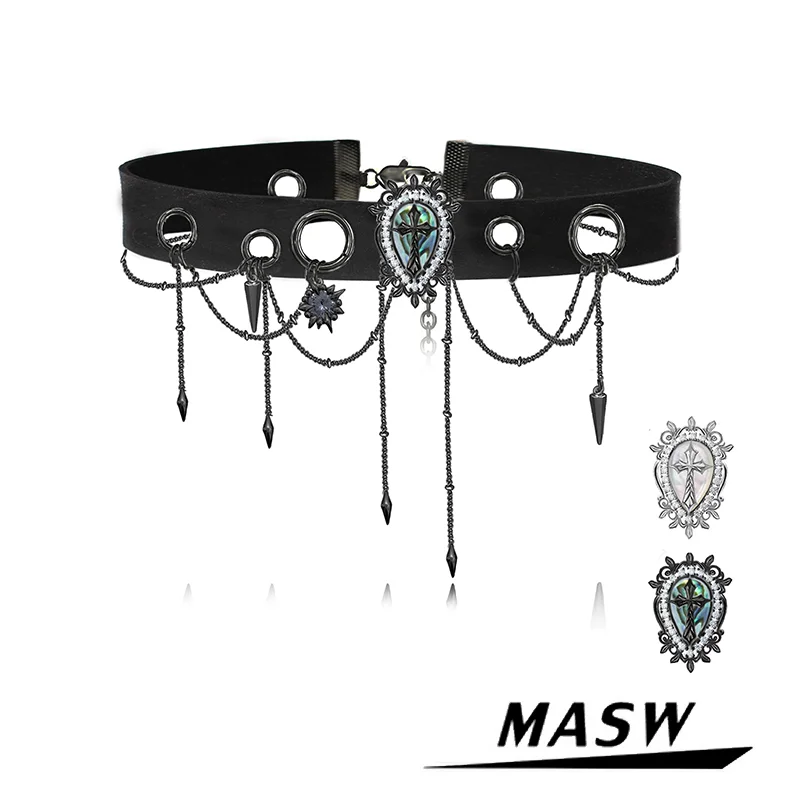 

MASW Original Design Modern Jewelry Cool Cross Black PU Choker Necklace For Women Girl Party Gift 2024 New Trend Popular Style