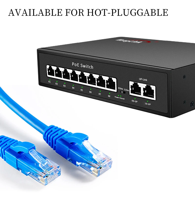 48V POE Switch 8/16/24Port Ethernet Switch 10/100/1000Mbps IEEE 802.3 af/at For IP Camera/Wireless AP/CCTV Security Camera Syst