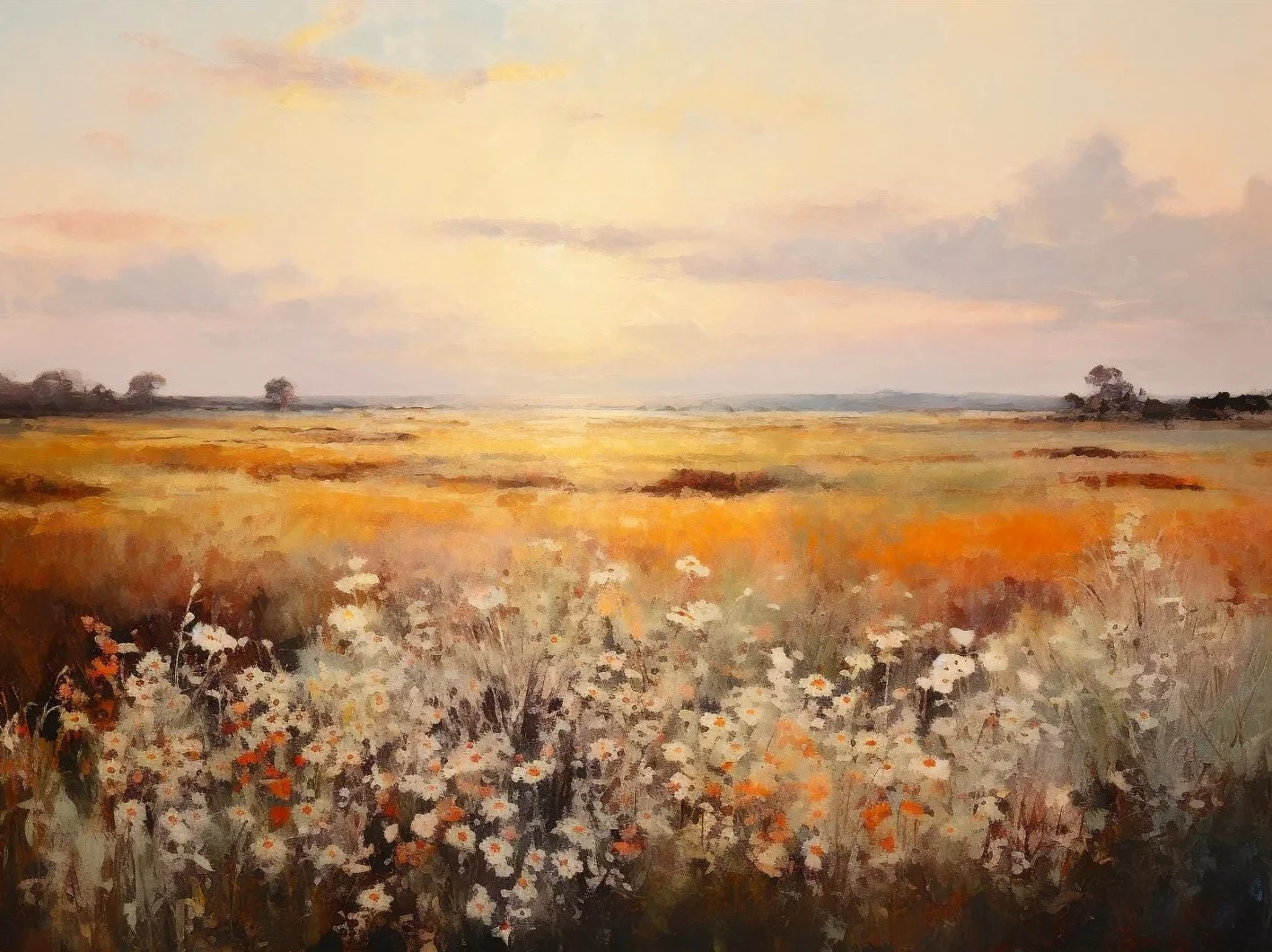 Moody Autumn Wildflower Landscape Canvas Print – Vintage Rustic Country Scenery Wall Art Decor