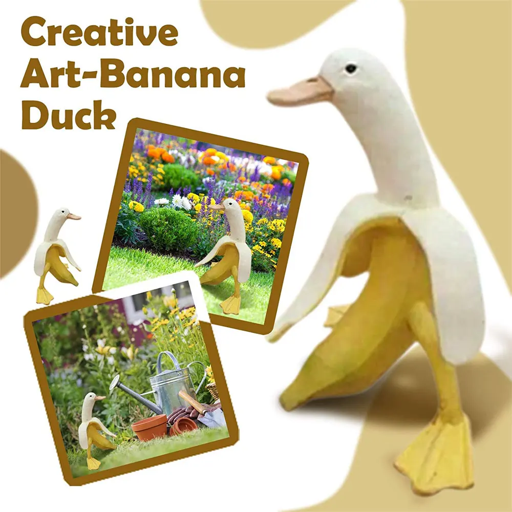 Banana Duck Statue Creative Art Decor Durable Resin Fruit Animal Figurine Vintage Gardening Peeled Banana Duck Home Statue Craft