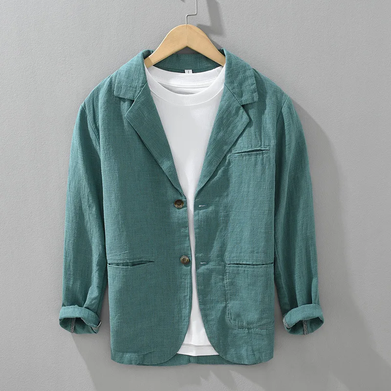 70% Linen 30% Cotton Anti-wrinkle Blazers Vintage Japan Style Spring Autumn Fall Casual Business Thin Coats 24SS Y2k Youth Male 4