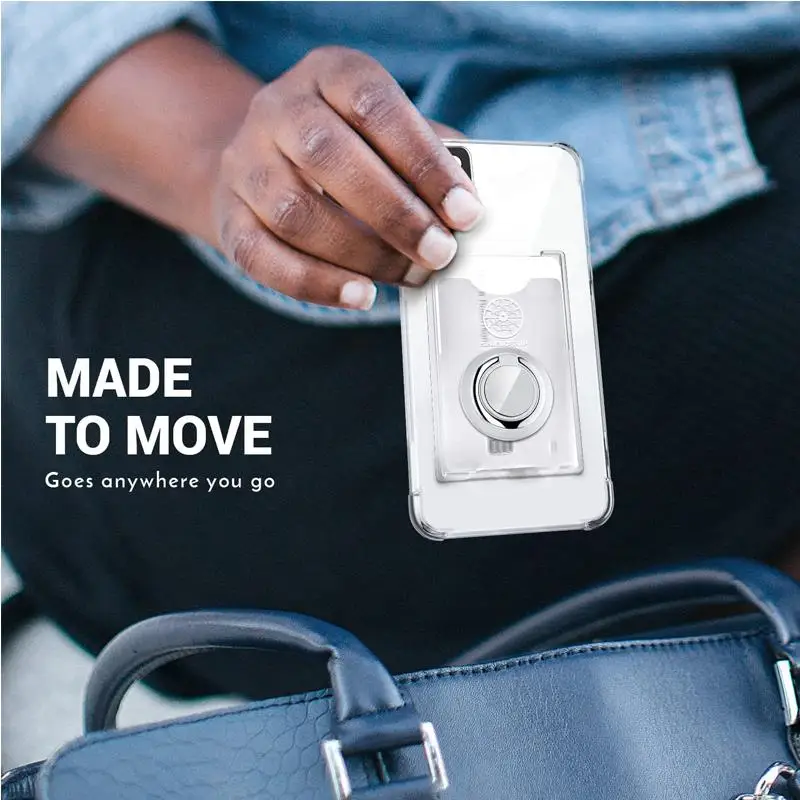 Soft Transparent Card Slot Phone Case with Magnetic Ring Holder Stand Cover
