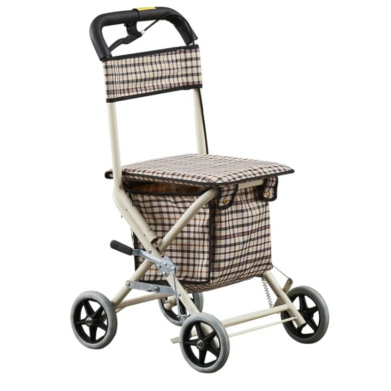 

Elderly Shopping Cart Climbing Folding Shopping Cart Lightweight Pushable Trolley Elderly Mule Cart