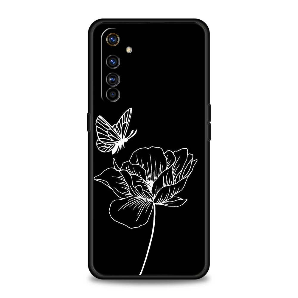 Elegant Black Flower Shockproof Silicone Phone Case - Stylish Protective Cover