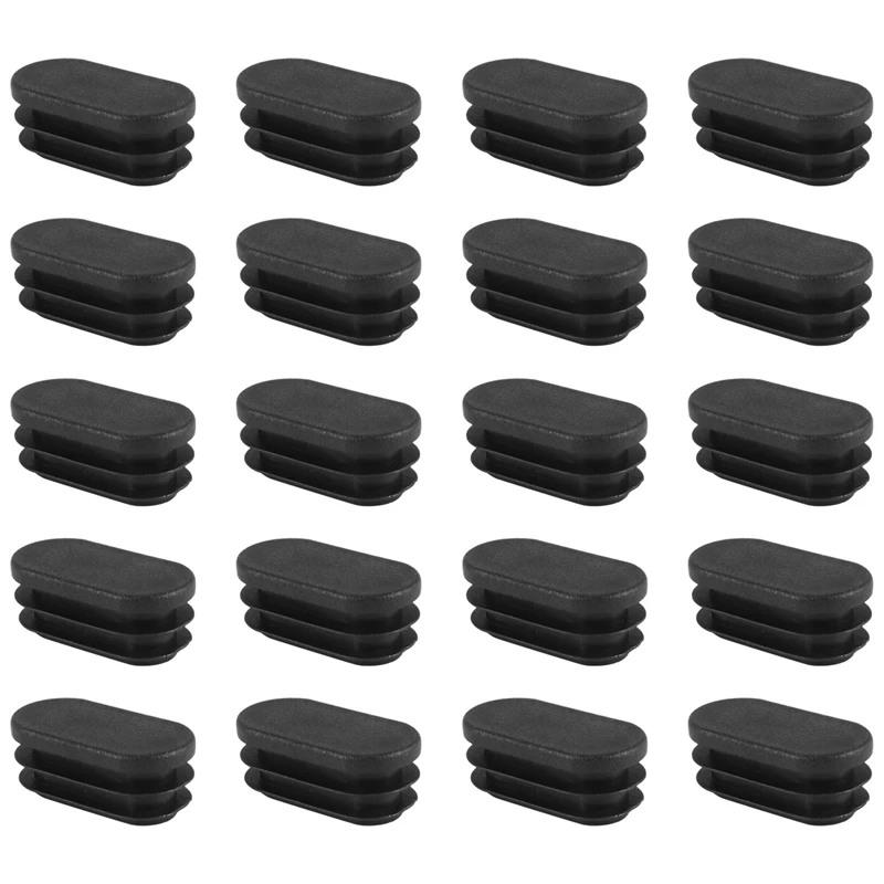 Exquisite- Oval Table Chair Leg Tube Pipe Insert End Cap 40mm x 20mm 20pcs Black