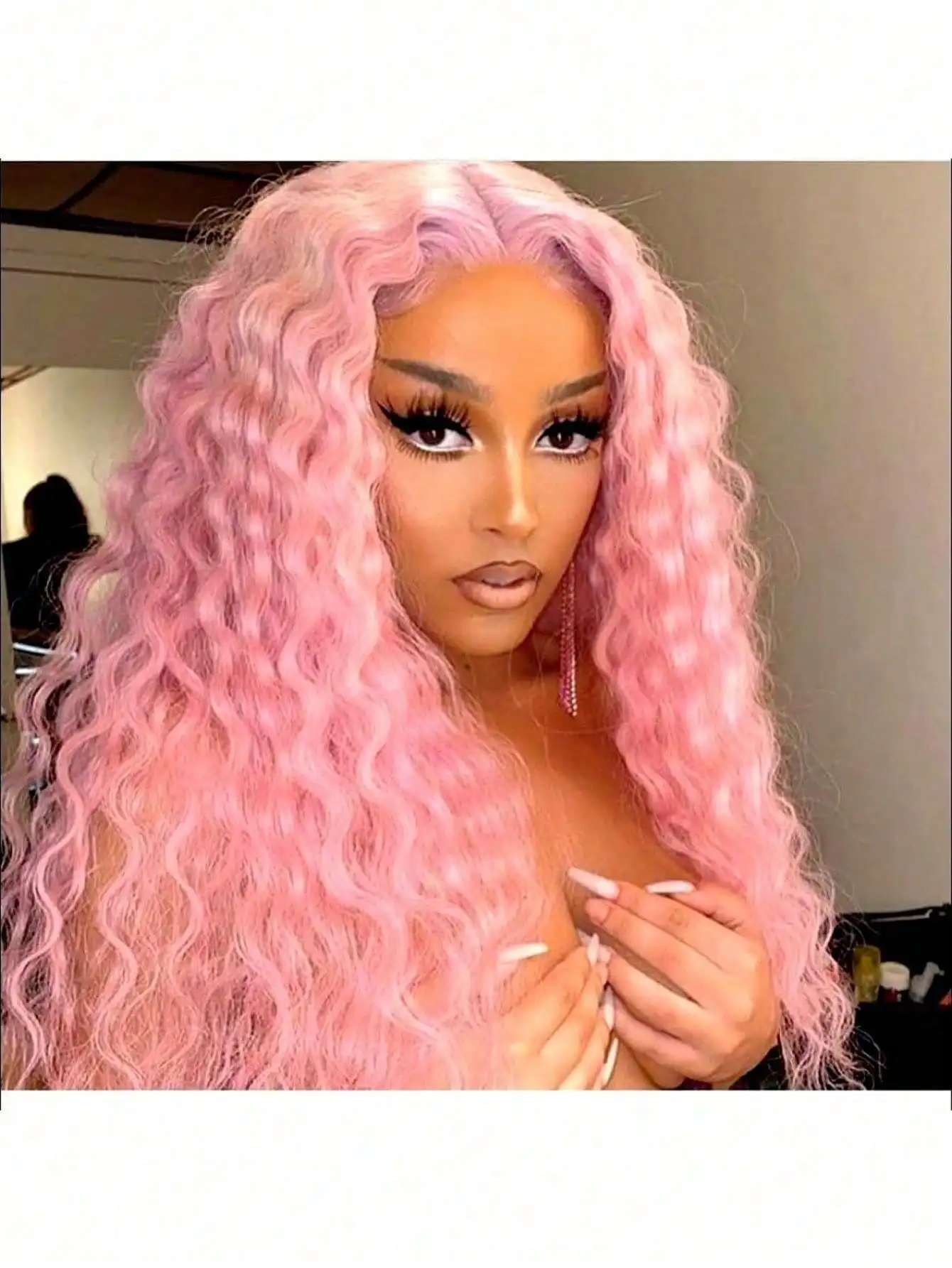 200 Density Rose Pink Curly Lace Front Wigs Human Hair 13x4 HD Lace Front Wigs Pre Plucked Glue Free Lace Front Wigs for Women 5