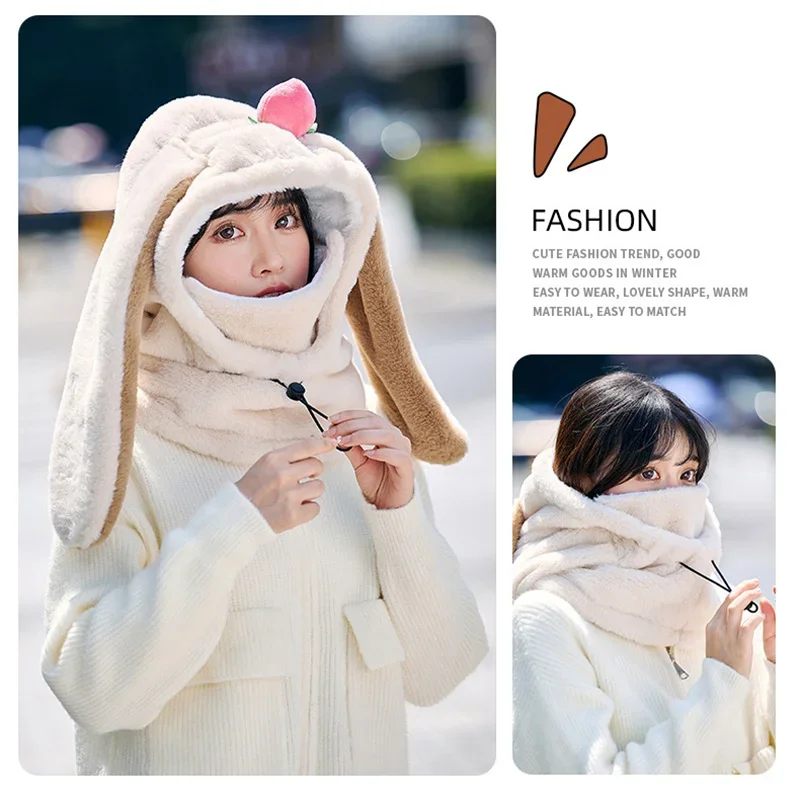 New Cartoon Rabbit Ear Ski Helmet Cover Comfortable Soft Cycling Skiing Helmet Hat Lovely Winter Warm Plush Cap for Girl Women 3