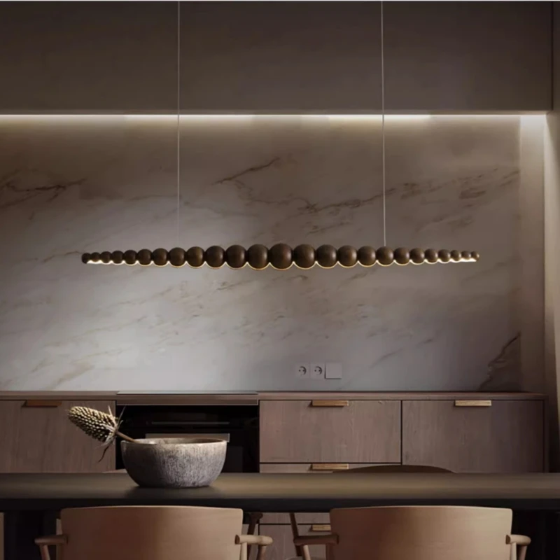 

Black long line LED pending light with dimmable RC wood beam indoor pending light kitchen island restaurant living room office