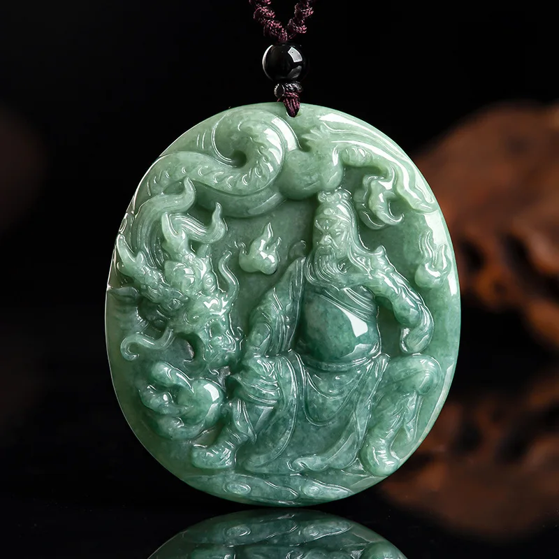 

Mai Chuang/Hand Carved/Jade Dragon Guan Gong Emerald Necklace Pendant Fashion Elegant Personality Jewelry Men Women Couple Gift