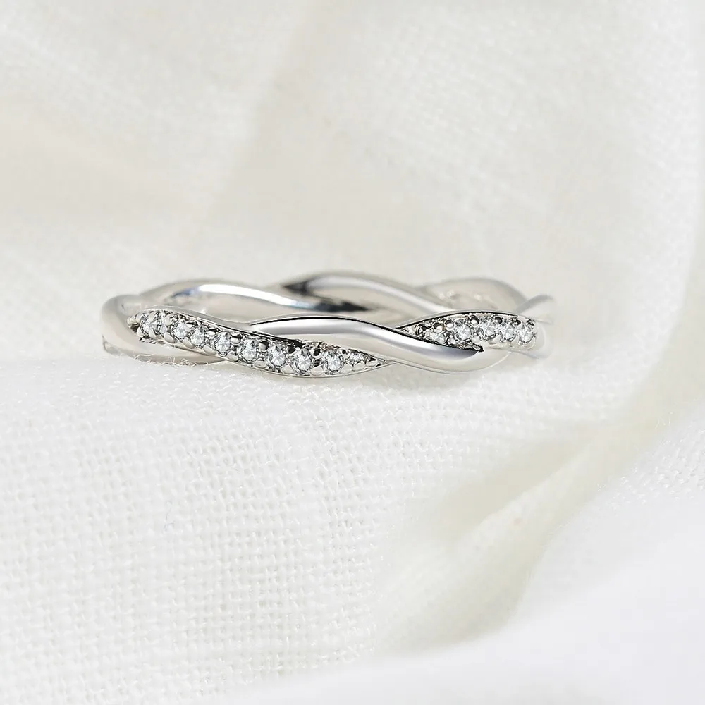 Wedding Engagement Dainty Ring For Women Thin Temperament Winding Silver Color Cubic Zirconia Fashion Gift Finger Jewelry DZR018 4