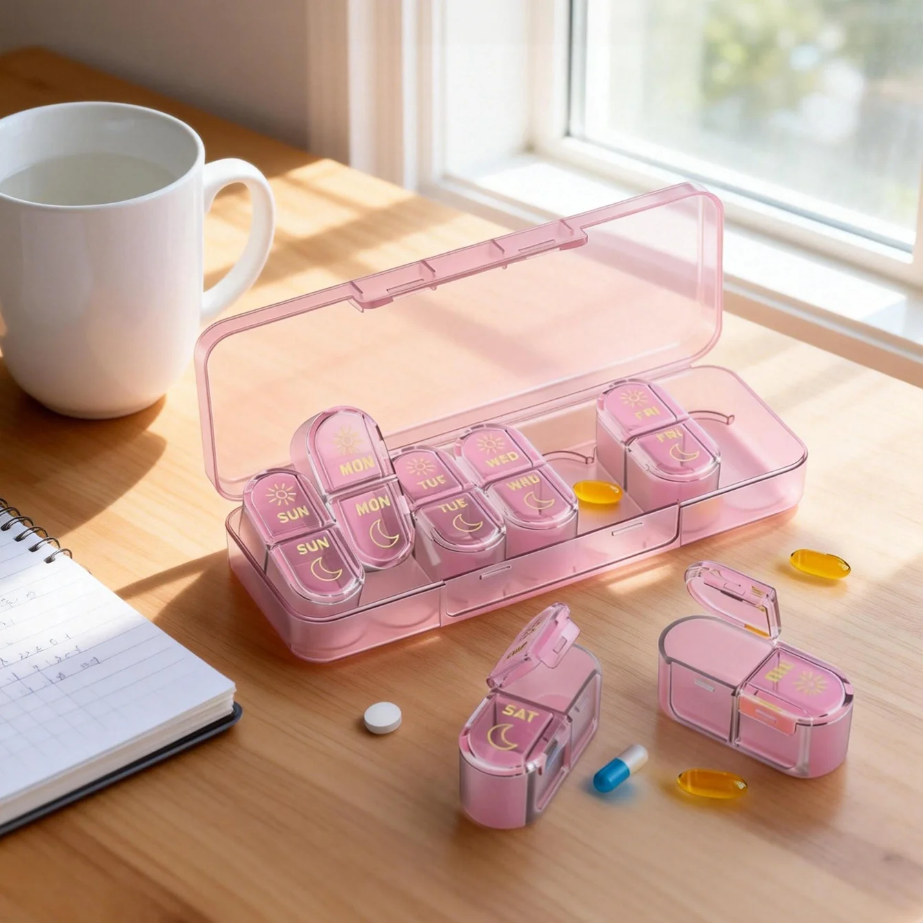 Compact 7-Day Daily Pill & Vitamin Organizer with Secure Compartments