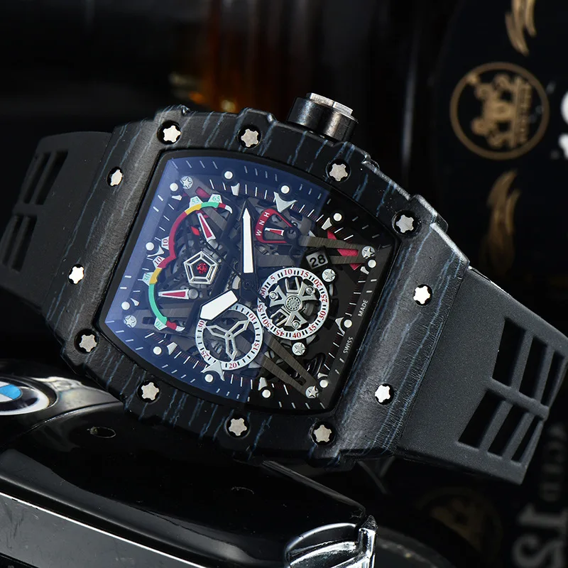 

New Luxury Tonneau Men Sport Watches Skeleton Business Men's Quartz Clock Super Luminous Calendar Watch Mechanical Wristwatch