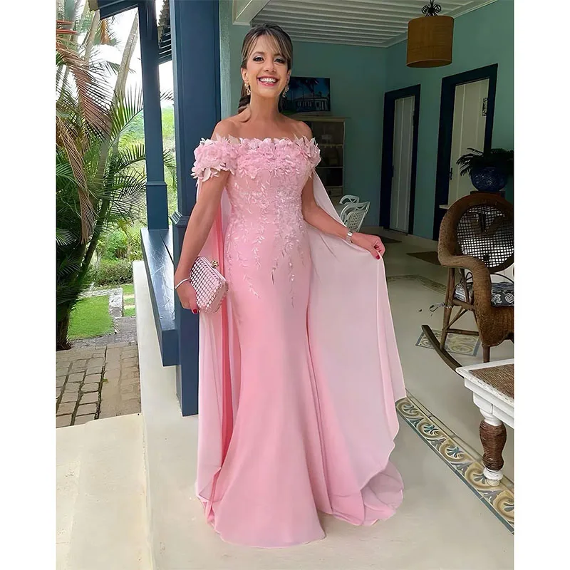 Robe sirène en satin rose pour mère de la mariée, élégante, dentelle, soirée, Rh, fête formelle, anniversaire, célébrité, quelle que soit, 2024