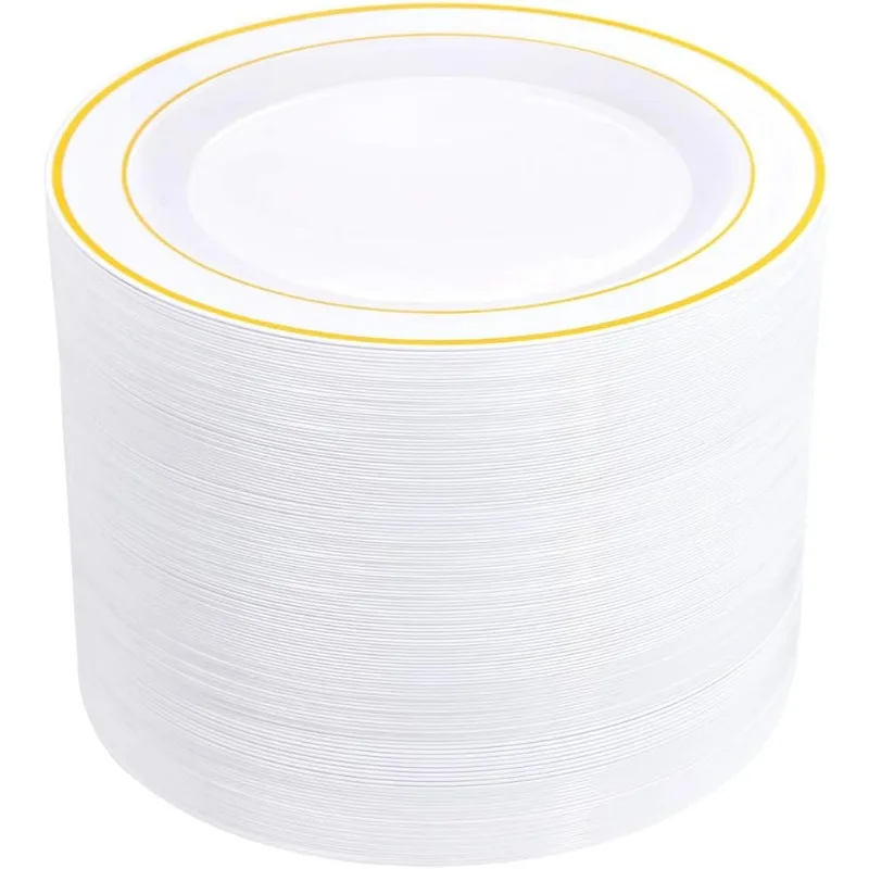 100PCS White Plastic Plates-10.25inch Disposable Dinner Plates-Premium Party&Wedding Plates