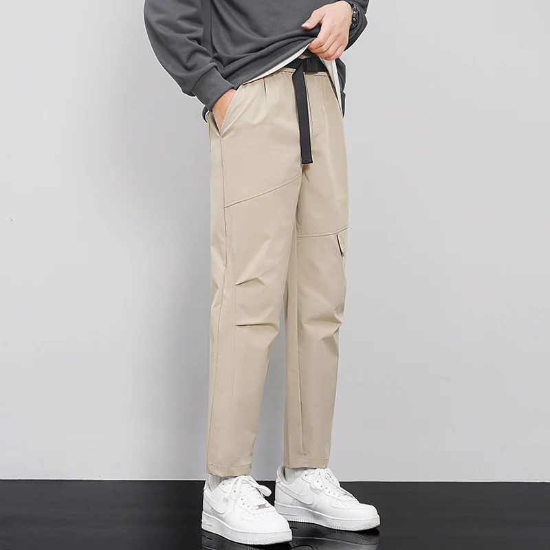 Men's Casual Solid Pockets Patchwork Elastic High Waisted Sports Small Foot Workwear Trousers Fashion Spring Autumn Pants