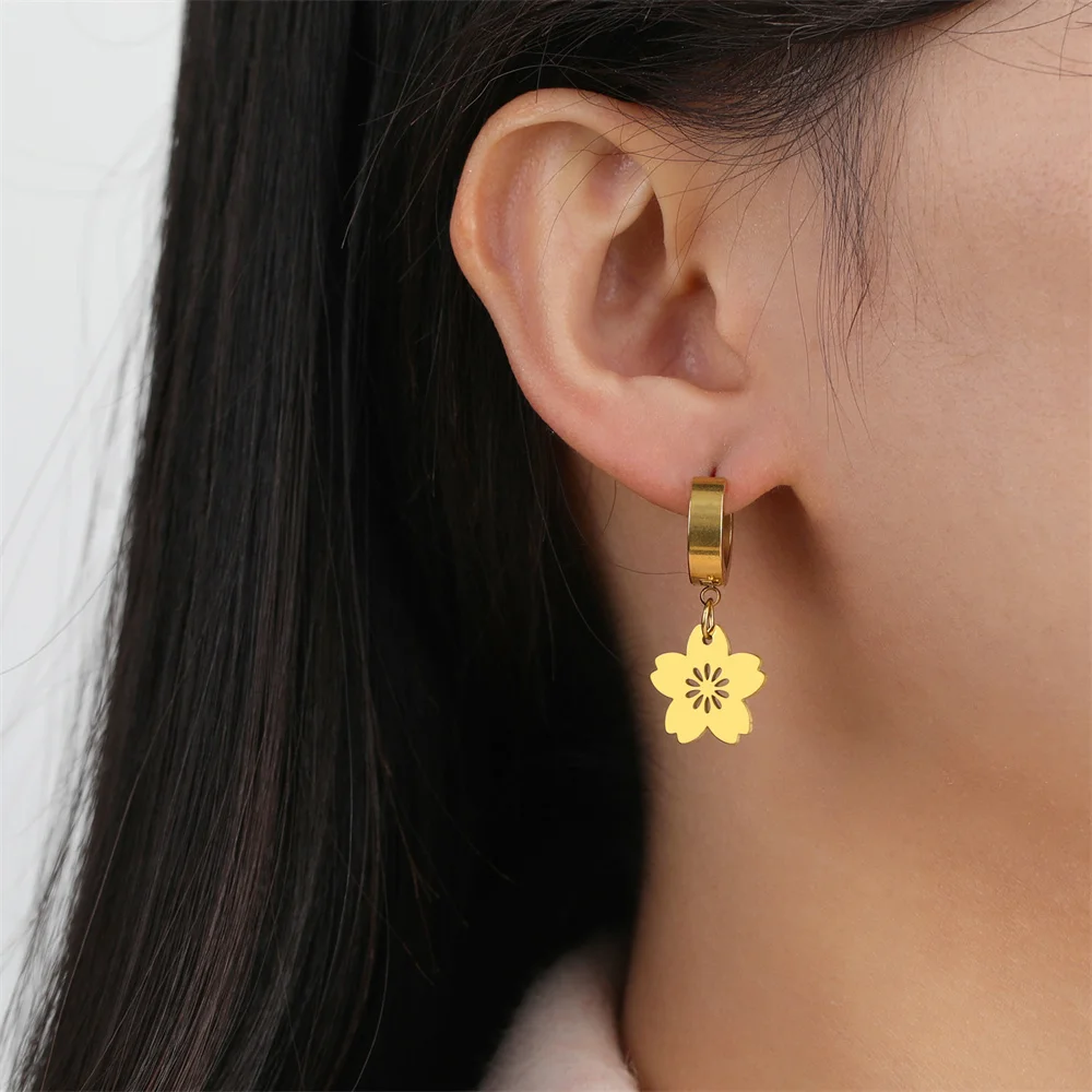 Filigrane Blume Baumeln Creolen Edelstahl Gold Farbe frauen Ohrringe Luxus Charms Mode Damen Schmuck Neue – Detail 20